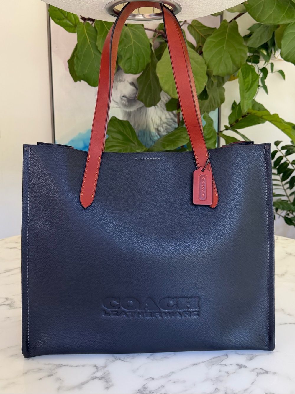 Coach Relay Tote Bag CH756 Black Polished Pebble Leather Signature Canvas Unisex